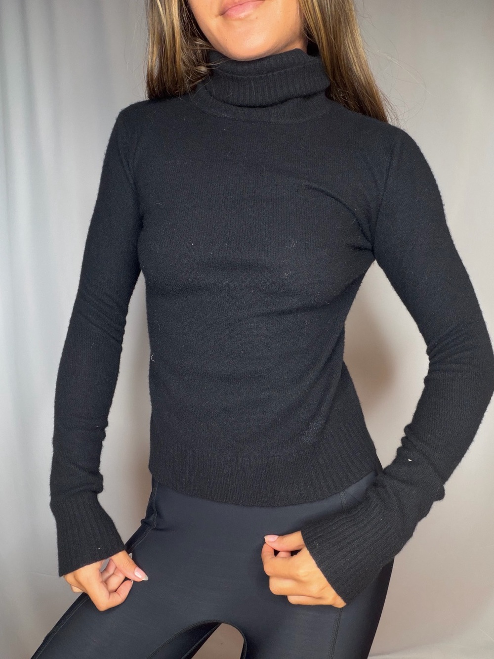TSE Black Ribbed Turtleneck Sweater